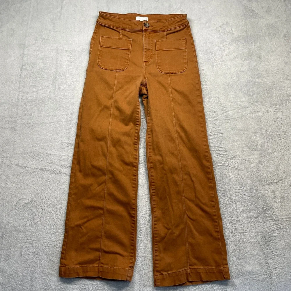 LC Lauren Conrad Wide Leg Pants Womens 2 Rust Brown Super High Rise Patch Pocket